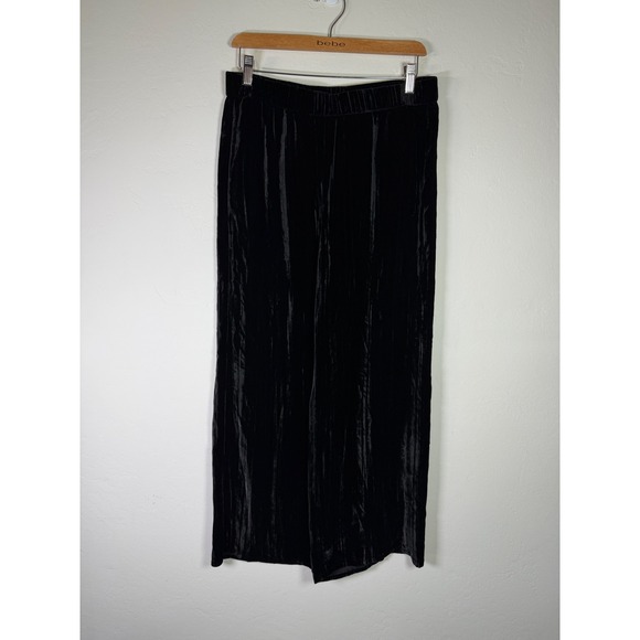 Eileen Fisher Pants - Eileen Fisher Black Crushed Velvet Wide Leg Pants High Rise Elastic Waist S/P